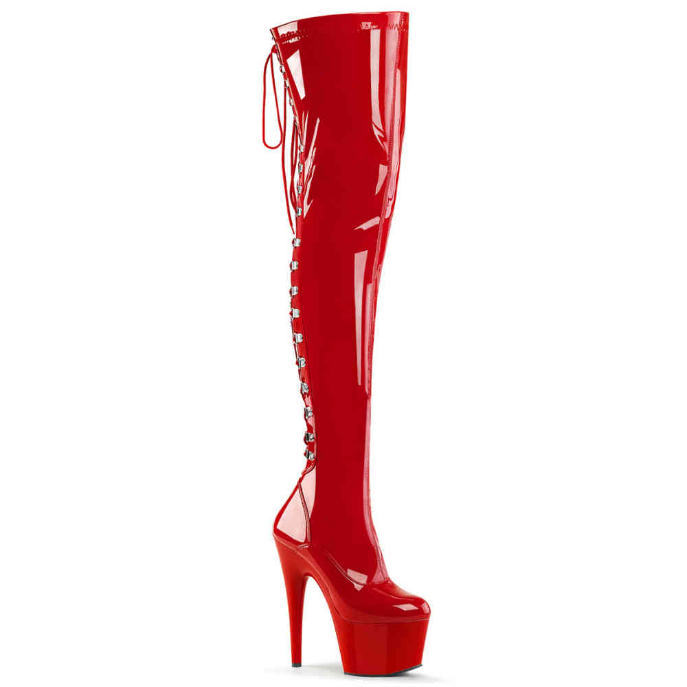 Pleaser - ADORE3063 Plateau Overknee Laarzen - Paaldans schoenen - Rood